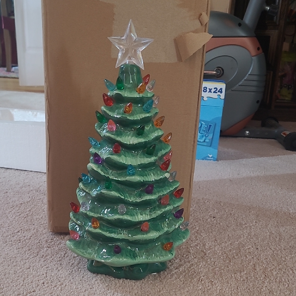 Green Holiday Ceramic Tree with Star Topper